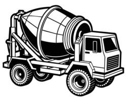 Concrete Mixer Truck with black isolated line design vector