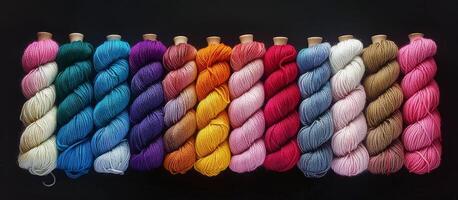 Multicolored Yarn Skeins in a Row photo