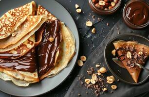 Plate of Pancakes With Chocolate Drizzle photo