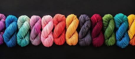 Multicolored Yarn Skeins in a Row photo