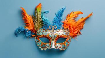 Mask Adorned With Feathers on Black Background photo