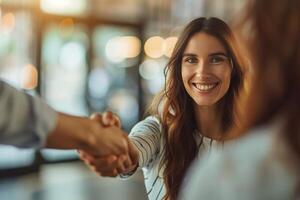 Women Shake Hands in Office photo