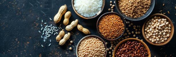 Assorted Beans and Rice in Bowls photo