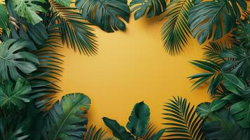 Tropical Leaves on a Yellow Background - Background photo