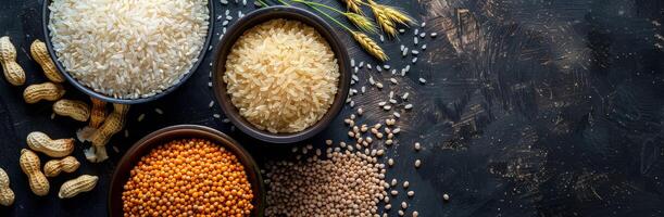 Assorted Beans and Rice in Bowls photo