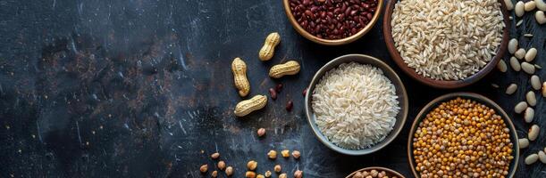 Assorted Beans and Rice in Bowls photo