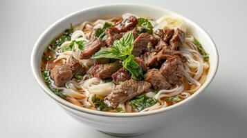 Vietnamese Beef Noodle Soup at a Restaurant photo