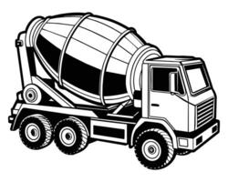 Concrete Mixer Truck with black isolated line design vector