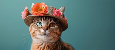 Tabby Cat Wearing a Hat photo