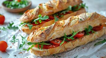 Two Sandwiches With Tomatoes and Arugula photo