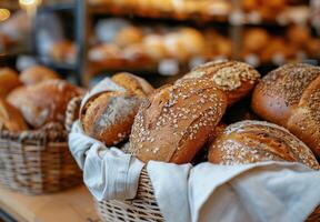 Bread Baskets on Shelf in Bakery photo