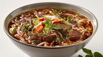 Vietnamese Beef Noodle Soup at a Restaurant photo