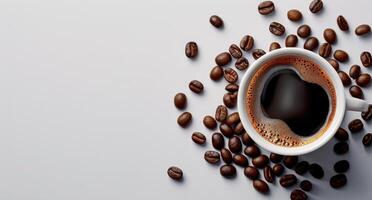 A Cup of Coffee Surrounded by Coffee Beans photo