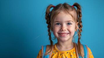 Little Girl With Braids Holding a Backpack photo