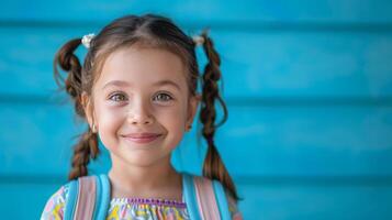 Little Girl With Braids Holding a Backpack photo