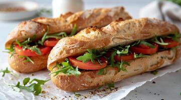 Two Sandwiches With Tomatoes and Arugula photo