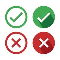 Check Mark And Cross Circles With Long Shadow vector