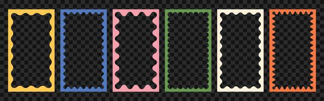 Color squiggle stories frames set. Zigzag wavy edges, retro scallop frames, psychedelic rectangles, photo frames, text boxes, tags, labels. groovy shapes set. vector