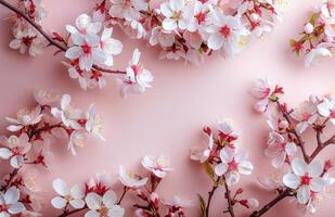 Pink Cherry Blossoms on Pink Background photo