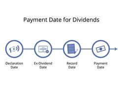 payment date for dividends for dividend payout timeline for declaration date, ex-dividend, record, payment date vector