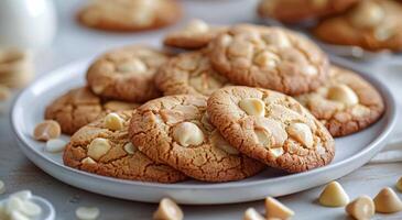 White Chocolate Chip Cookies on a Plate photo