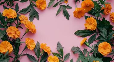 Arrangement of Orange Flowers on Pink Background photo