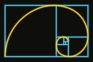 dorado relación. neón signo. fibonacci número, sección, adivinar proporción, espiral. moderno ilustración. vector