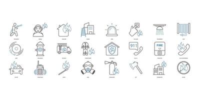 Firefighter icons set. Set of editable stroke icons.Set of Firefighter vector