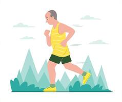 Elderly Man Exercise by Jogging in Public Park vector