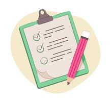 Checklist Paper on Clipboard with Pencil in Flat Design for Checklist Concept Illustration Clip Art vector