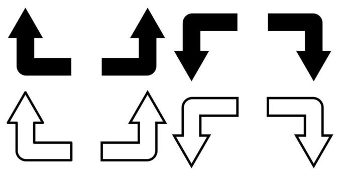 Corner up down arrow direction traffic signal. Curved arrow navigation concept. vector