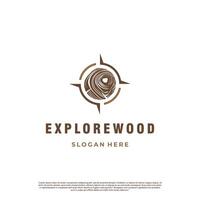 Compass Wood Nature Creative Logo, Exploration Wood Concept Illustration Template vector