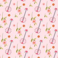 Seamless pattern with banjos and flowers in pink color. Cowgirl and cowboy Wild West concept. Repeatable elements on pink background ready to print. illustration. vector