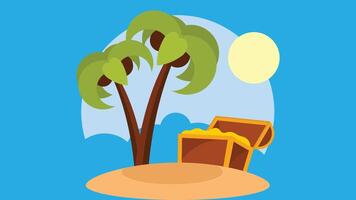 isolated island with palm tree and treasure chest vector