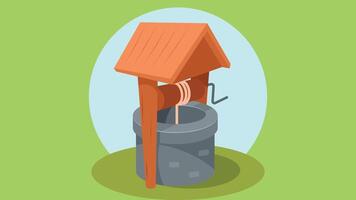 Water well with rope bucket illustration vector