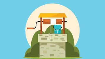 water well with bucket illustration vector