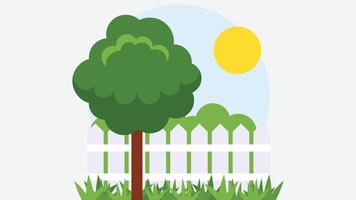 Garden backyard with tree and fence illustration vector