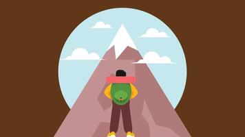 Hiker walking in nature with back bag vector