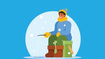 Man is Ice fishing isolated vector
