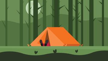 Camp site in the wild forest with tents illustration vector