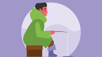 Man is Ice fishing isolated vector