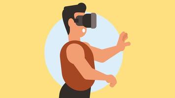 Boy use virtual reality lens illustration vector