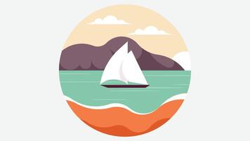 Sailing boat in the ocean with mountains background vector