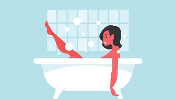 relajante mujer en bañera tina ilustración vector