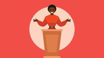 woman giving speech behind a podium illustration vector