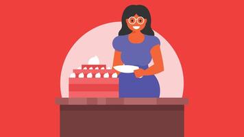 Birthday girl cutting a cake illustration vector