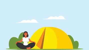 mujer haciendo relajante yoga al aire libre ilustración vector