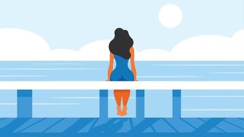 Woman at water relaxing and doing water sports vector