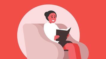 woman reading book in a relaxing environment illustration vector