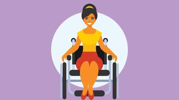 lesionado niña se sienta en silla de ruedas ilustración vector